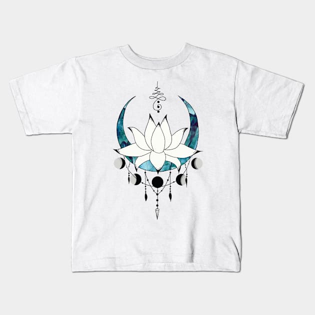 Lotus Flower Moon Kids T-Shirt by GalartCreations